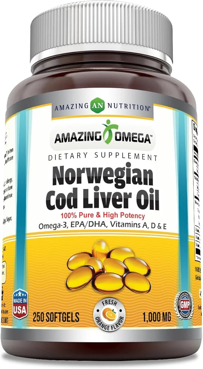 Amazing Omega Norwegian Cod Liver Oil 1000 Mg Omega-3, EPA, 250 Count)