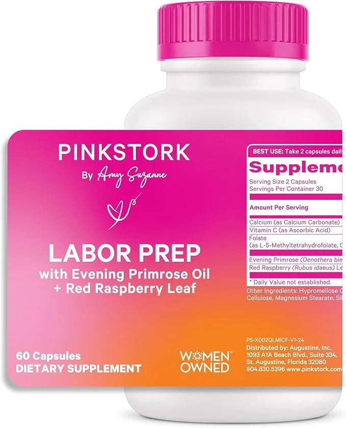 Pink Stork Labor Prep - Evening Primrose Oil Capsules with Red Raspberry Leaf Tea, Gentle Birth & Postpartum Care, Third T...