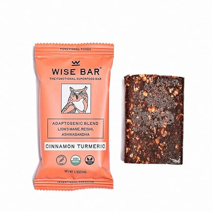 WISE BAR Adaptogen Mushroom Nutrition Bars with Reishi, Lions Mane & Ashwagandha, Organic Vegan & Gluten Free Snacks for N...