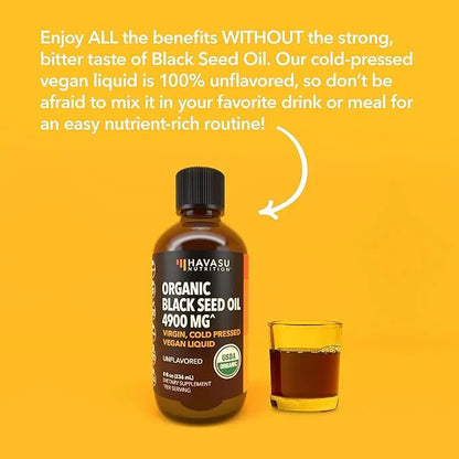 Organic Black Seed Oil Cold Pressed Liquid - 4900mg Black Cumin Supplement for Immune System Function, Joint Health, Diges...
