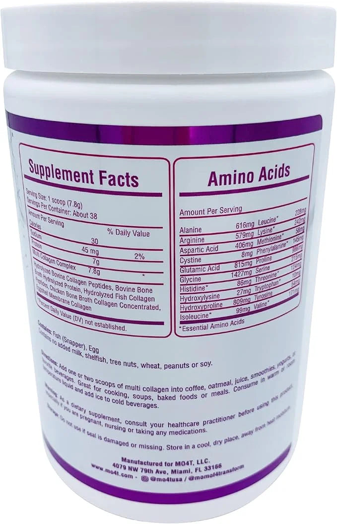 MO4T Premium Multi Collagen Powder -Type 1,2,3,5,10 -Sugar-Free, -10.58 Oz