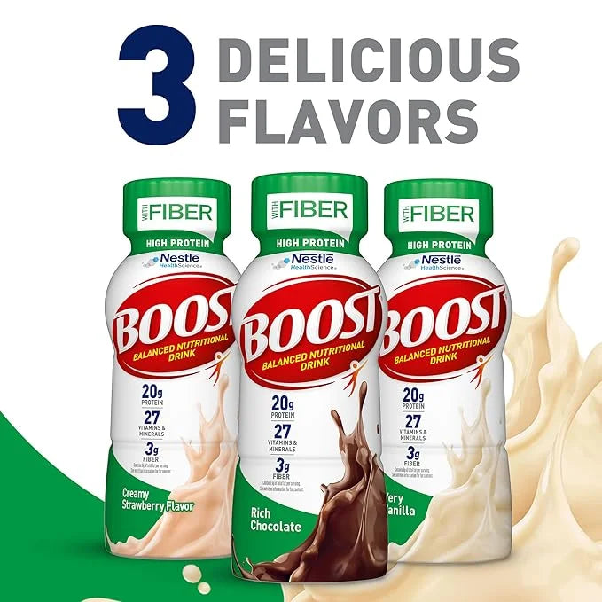BOOST High Protein with Fiber Ready to Drink Complete Nutritional Drink, Very Vanilla, 8 fl oz Bottle, 24 Pack - Product I...