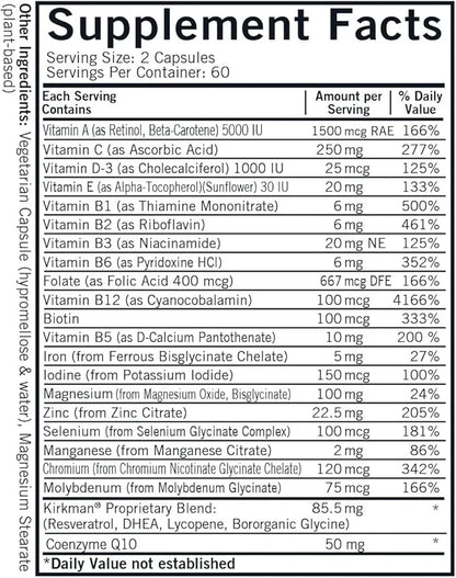 Kirkman 60 to 90 Men’s Multi-Vitamin and Mineral Boost || 120 Vegetarian Capsules || Provides Comprehensive Vitamin and Mi...
