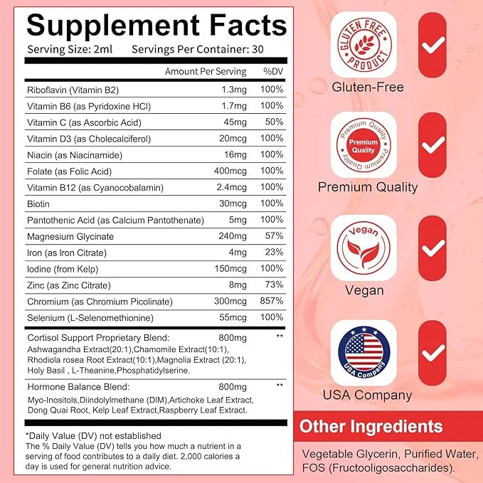 Women Endocrine Superfood Supplement Liquid Drops, Supports Healthy Cortisol Levels, Hormonal Balance, Gut Health, Mood, S...
