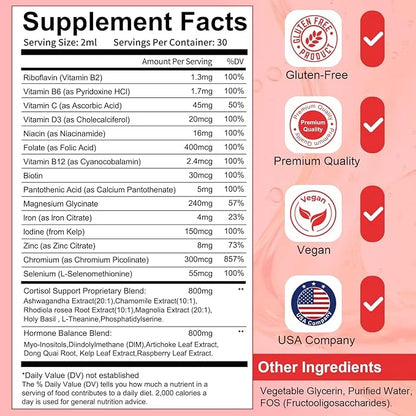 Women Endocrine Superfood Supplement Liquid Drops, Supports Healthy Cortisol Levels, Hormonal Balance, Gut Health, Mood, S...