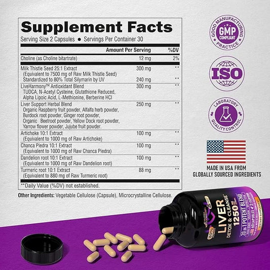 Liver Cleanse Detox & Repair 20 in 1 w/ 80% Silymarin 60 Capsules