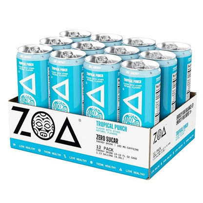 ZOA Zero Sugar Energy Drinks, Tropical Taste Pack - Sugar Free with Electrolytes, Healthy Vitamin C, Amino Acids, Essentia...