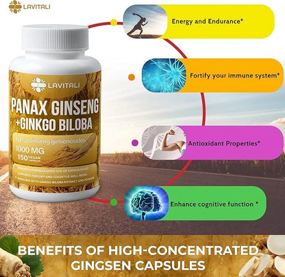 Ginseng & Ginkgo Biloba 150 Veggie 100% Natural
