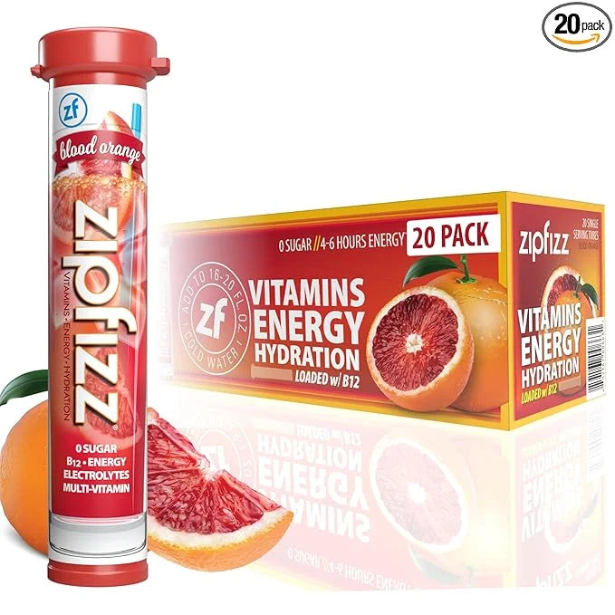 Zipfizz Daily Energy Drink Powder, Blood Orange, 20 Pack | 3-in-1 Sustained Energy, Rapid Hydration, and Essential Vitamin...