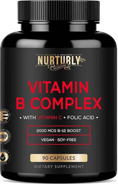 Vitamin B Complex with Vitamin C B1, B2, B2, B3, B3, B5, B5, B6, B6, B7, B7, B9, B9, B12 B12 and 90 Capsules
