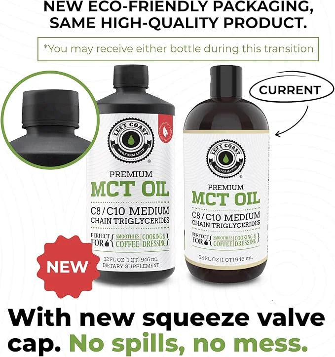 100% Coconut MCT Oil Liquid - MCT Oil C8 C10 for Sustained Mental Energy & Focus Support Great for Smoothies Salads Coffee...