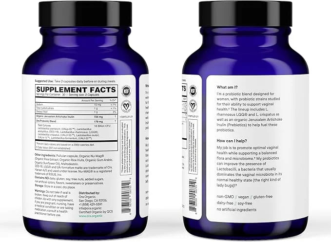 Ora Organic Prebiotics and Probiotics for Women 16 Billion 6 Strains 1 Month 60 Vegan