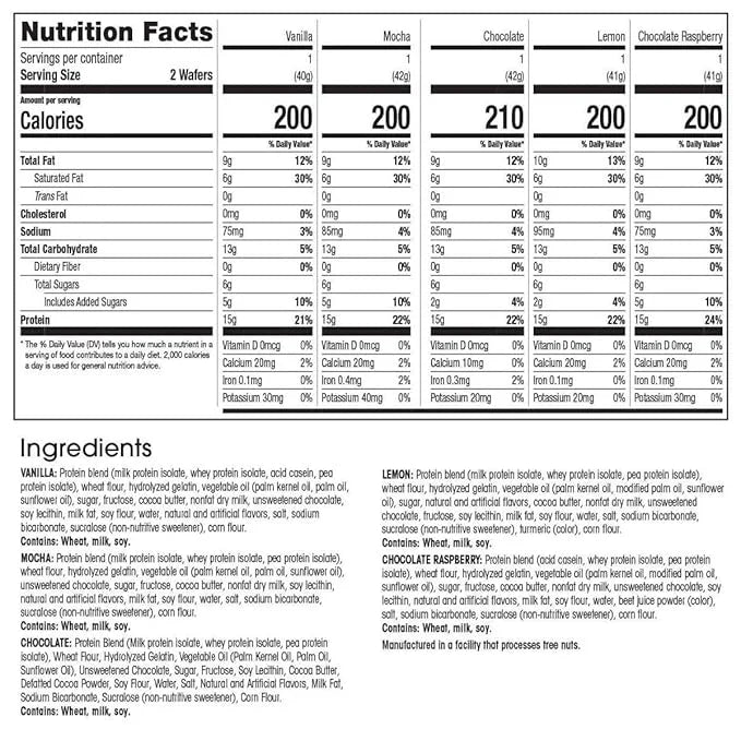 WonderSlim Protein Wafer Snack Bar, Variety Pack, 15g Protein, 5 Flavors, 0mg Cholesterol (5ct) - Product Image