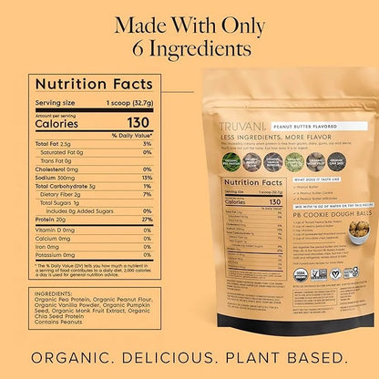 Truvani Vegan Pea Protein Powder | Peanut Butter | 20g Organic Plant Based Protein | 10 Servings | Keto | Gluten & Dairy F...