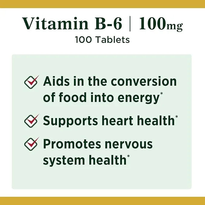 Nature's Bounty Vitamin B6, Supports Energy 100mg, Tablets, 100 Ct
