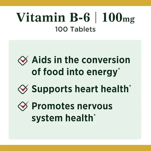Nature's Bounty Vitamin B6, Supports Energy 100mg, Tablets, 100 Ct