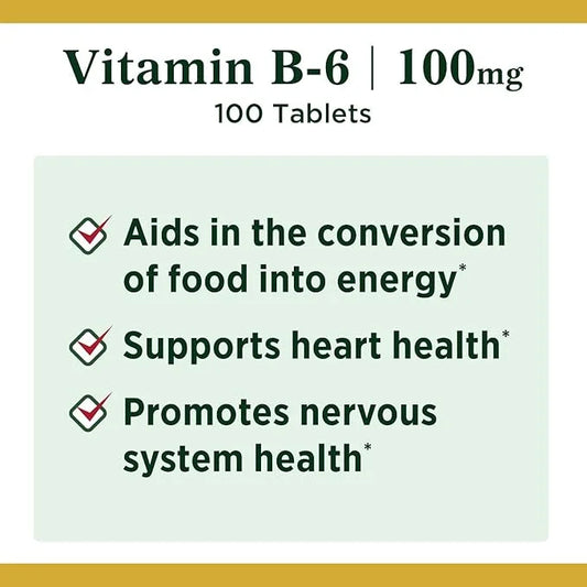 Nature's Bounty Vitamin B6, Supports Energy 100mg, Tablets, 100 Ct