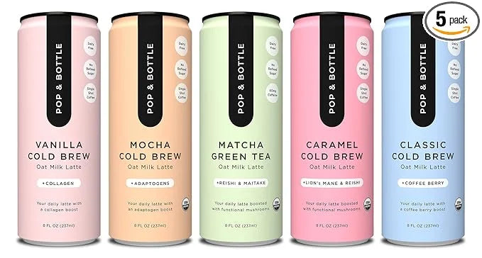 Pop & Bottle, Oat Milk Lattes - Maca, Antioxidants, Ashwagandha, MCT Oil, Collagen, Mushrooms, Organic, Dairy & Gluten Fre...