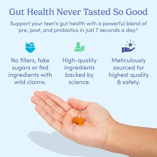 FIRST DAY Teens’ Gut Sustainer Tribiotic Gummies – 3-in-1 Prebiotic, Probiotic & Postbiotic Supplement – Supports Digestiv...