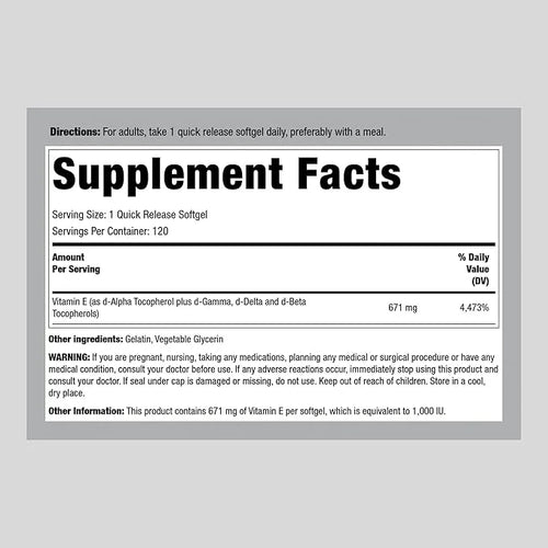 Piping Rock Vitamin E 1000 IU Softgels 120 Count