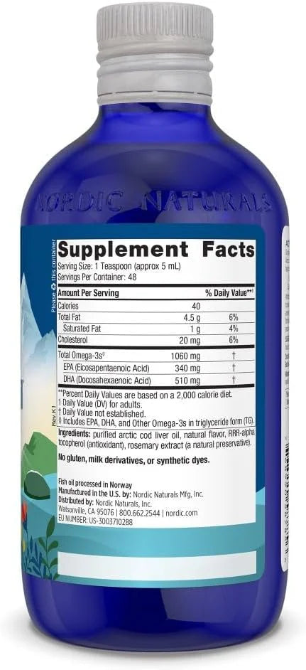 Nordic Naturals Arctic Cod Liver Oil, Lemon - 8 oz - 1060 mg Total Omega-3s with EPA & DHA - Heart & Brain Health, Healthy...