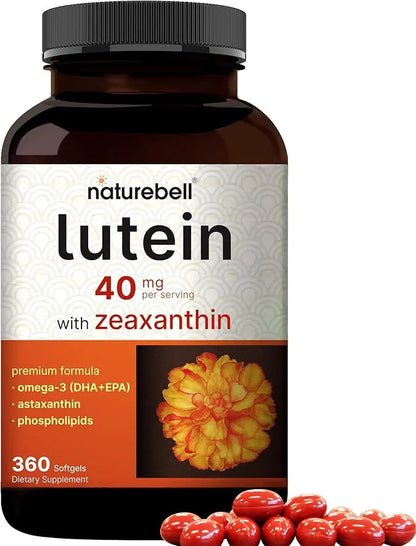 Lutein 40mg and Zeaxanthin 1,600mcg Per 360 Softgels 4 in 1 with Omega-3s, Astaxanthin,