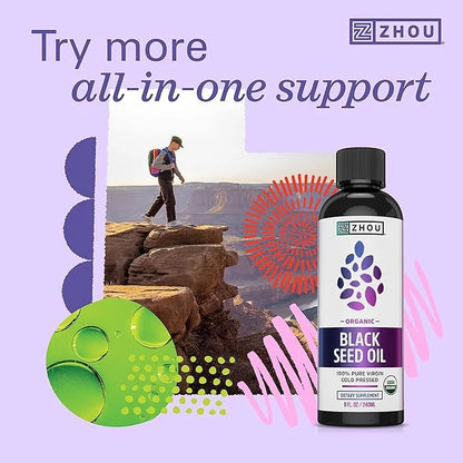 Zhou Nutrition Black Seed Oil Capsules, 100% Virgin, Cold Pressed Source of Omega 3 6 9, Super Antioxidant for Immune Supp...