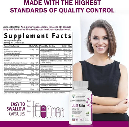 Just One Daily Methylated Multivitamin 60 Caps B12, Methylfolate 2 Months