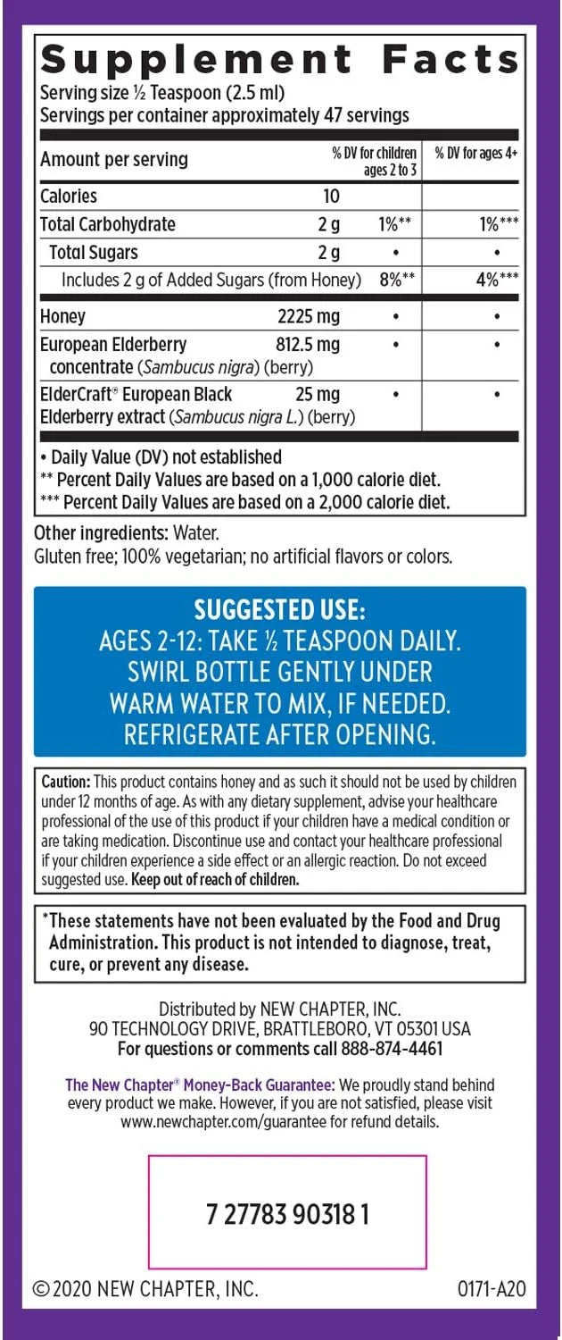 New Chapter Elderberry Kids Syrup, Advanced 2+, 64x 64x Concentrated 4 Fl