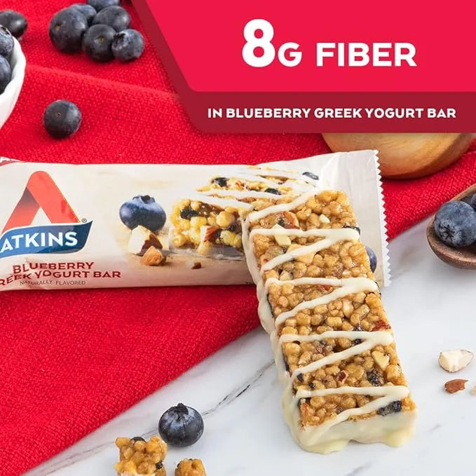 Atkins Blueberry Greek Yogurt Protein Meal Bar, High Fiber, 15g Protein, 3g Sugar, 5g Net Carbs, Meal Replacement, Keto Fr...