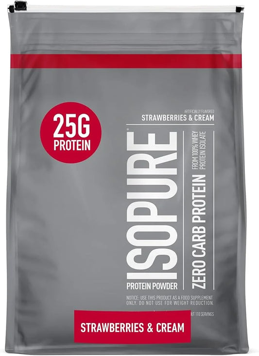 Isopure Zero Carb 100% Pure Whey Isolate Protein Powder, Lactose Free, Gluten Free, With Vitamins, Strawberries & Cream, 2...