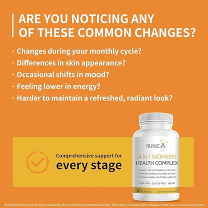 4-in-1 Women's Health Complex, Supports Hormone Balance, Skin Health & Vitality - with Rosehip, Evening Primrose, Soy Isof...