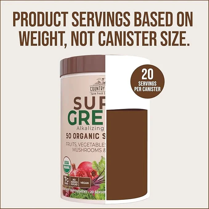 COUNTRY FARMS Organic Super Greens Chocolate Flavor, 50 Organic Super Foods, USDA Organic Drink Mix, Packed with Fiber, Fr...