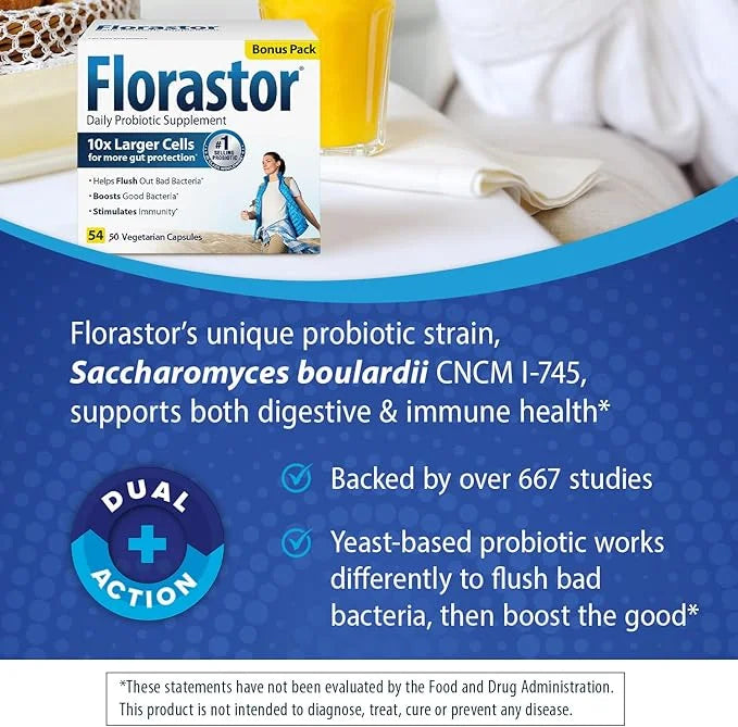 Florastor Probiotics for Digestive and Immune Health, 54 Capsules, Probiotics for Women & Men, Helps Flush Out Bad Bacteri...
