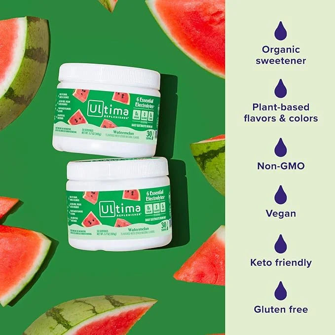 Ultima Replenisher Daily Electrolyte Powder Drink Mix – Watermelon, 30 Servings – Hydration Powder with 6 Key Electrolytes...