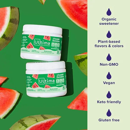 Ultima Replenisher Daily Electrolyte Powder Drink Mix – Watermelon, 30 Servings – Hydration Powder with 6 Key Electrolytes...