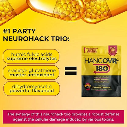 Hangovr 180 Tri-Power Before Drinking Defense 4 Pack - Support Liver & Brain Health, Feel Fresher & Better Energy - - Take...