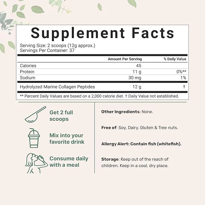 Micro Ingredients Marine Collagen Peptides, 1lb (37 Servings)