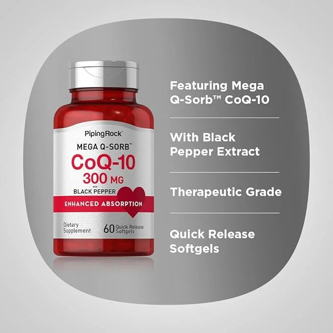 Piping Rock CoQ10 300mg Softgels 300mg Per 60 Pills Coq10 Coenzyme