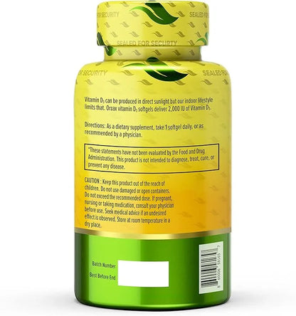 ORZAX Vitamin D3 2000 iu (50 mcg) 1 Year (360 Softgel)