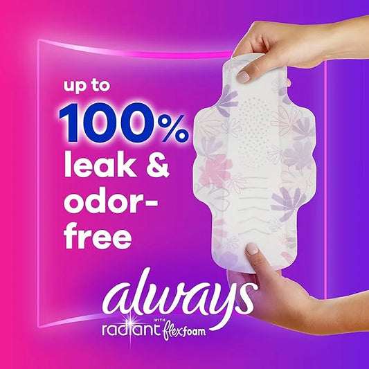 Always Radiant Feminine Pads for Women, 1 Regular, 42 CT