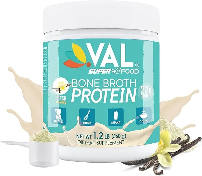 VAL Chicken Bone Broth Powder Protein, 22g Protein, 12g Collagen, 8g Inulin, Pea Protein & MCT Oil, Supports Healthy Skin,...