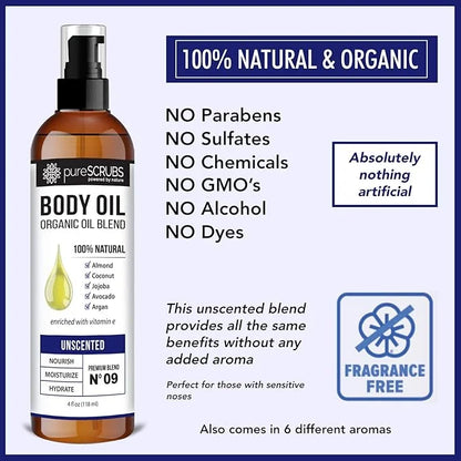 pureSCRUBS Ultra Moisturizing Unscented Body Oil Spray for Dry Skin, Massage, Stretch Marks, Organic Super Blend of Jojoba...