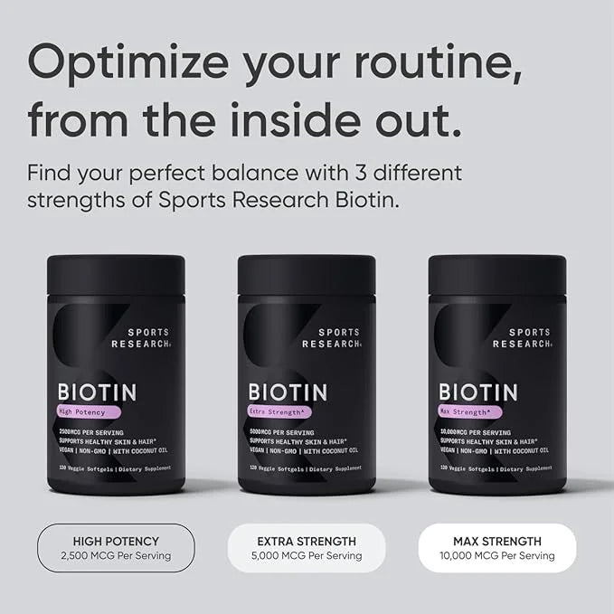 Sports Research Vegan Biotin 10,000mcg B7 for 120 Softgels (4 Month