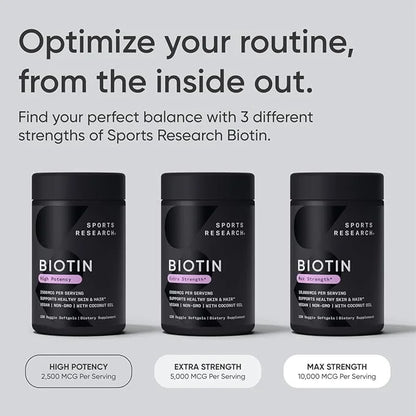 Sports Research Vegan Biotin 10,000mcg B7 for 120 Softgels (4 Month