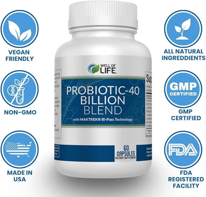 Probiotic-40 Billion: Helps Gut Health & 4 Strain 40 Billion 60 Capsules.