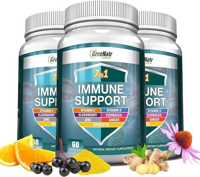 7 in 1 Immune Support Supplement D3, Zinc 50mg, Quercetin, 60 Capsules (3 Bottles)