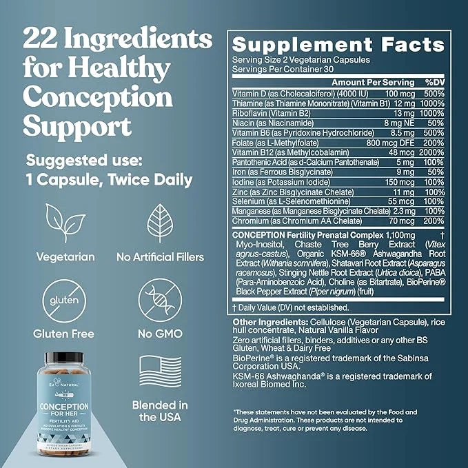 Conception Fertility Supplements for Women – Prenatal Vitamins – Promote Hormone Balance, Cycle Consistency, Aid Ovulation...