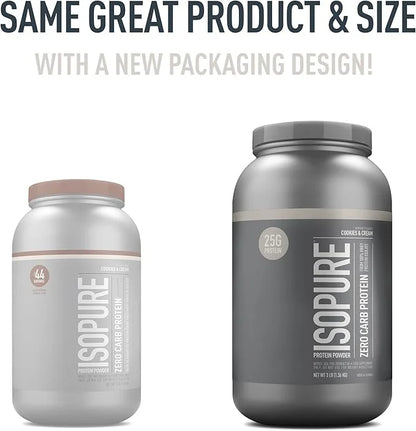 Isopure Zero Carb 100% Pure Whey Isolate Protein Powder, Lactose Free, Gluten Free, With Vitamins, Cookies & Cream, 25g Pr...