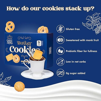 ChocZero Keto Butter Cookies - Sugar Free Danish Shortbread - Gluten Free, Low Carb - (1 box, 8 oz) - Product Image